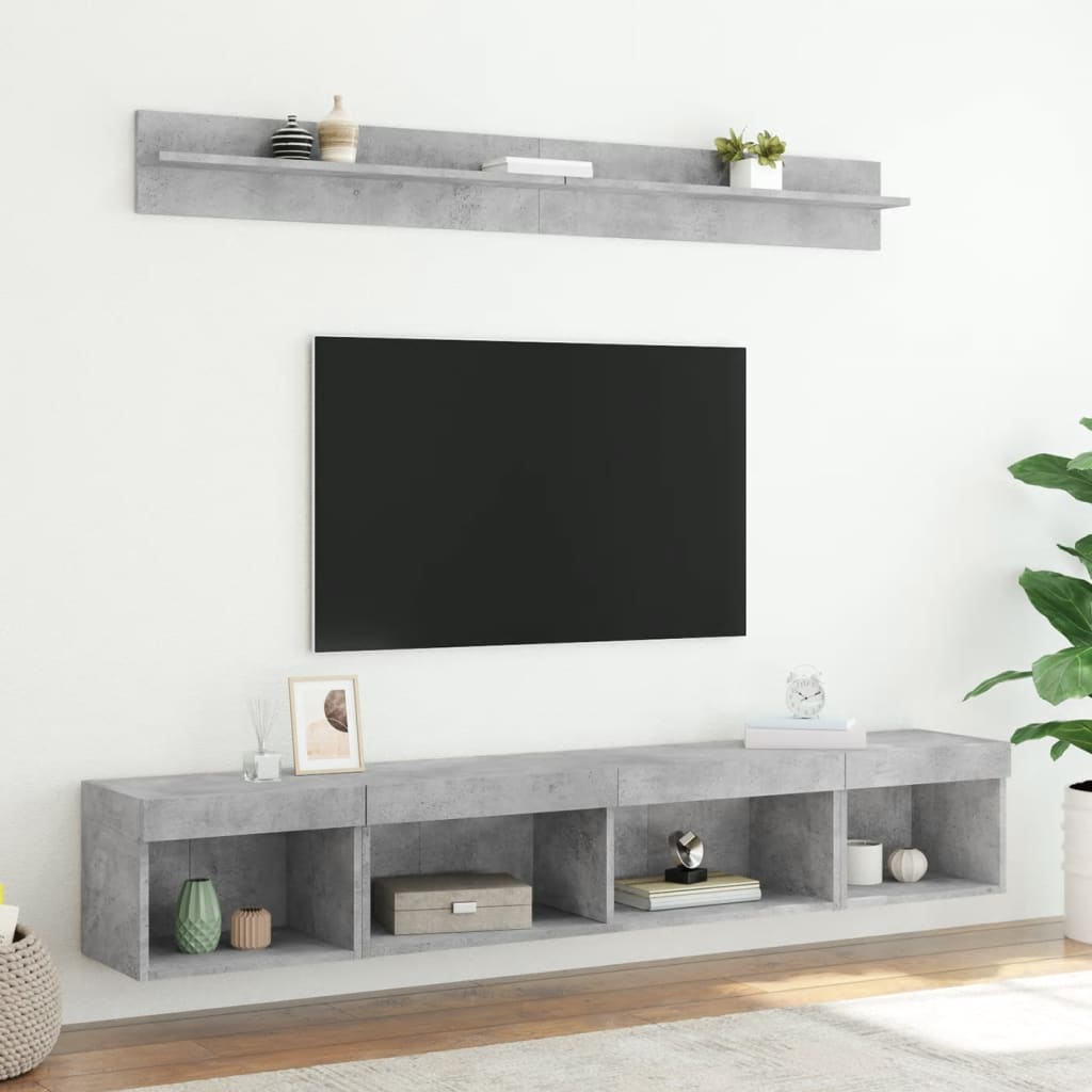 Unités murales TV avec LED 5 pcs gris béton bois d'ingénierie