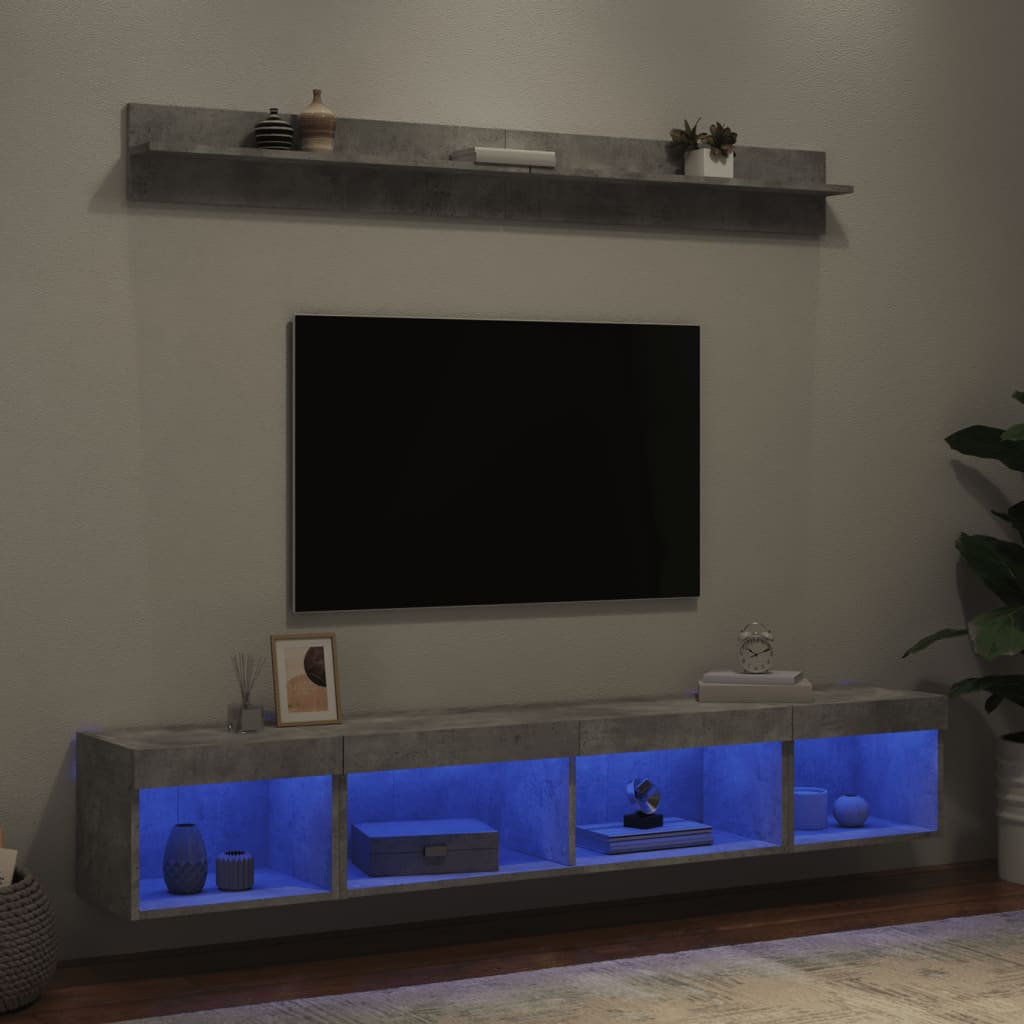 Unités murales TV avec LED 5 pcs gris béton bois d'ingénierie - XIOS