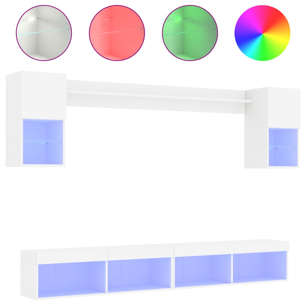 Unités murales TV avec LED 6 pcs blanc bois d'ingénierie - XIOS