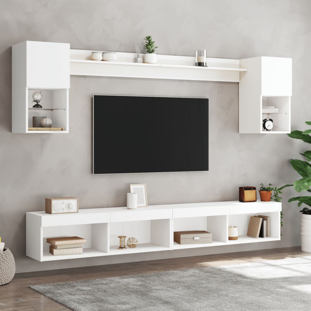 Unités murales TV avec LED 6 pcs blanc bois d'ingénierie - XIOS