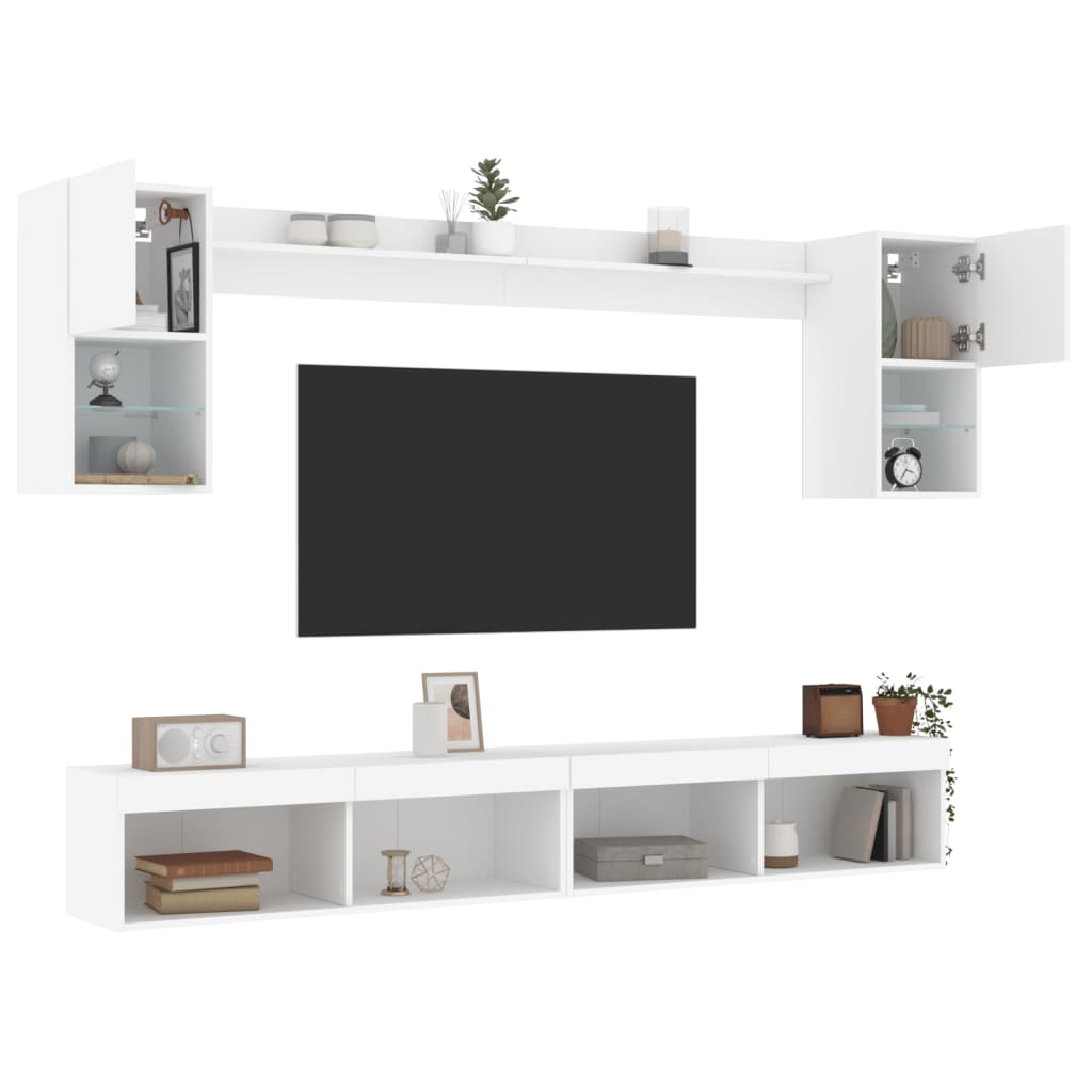 Unités murales TV avec LED 6 pcs blanc bois d'ingénierie - XIOS