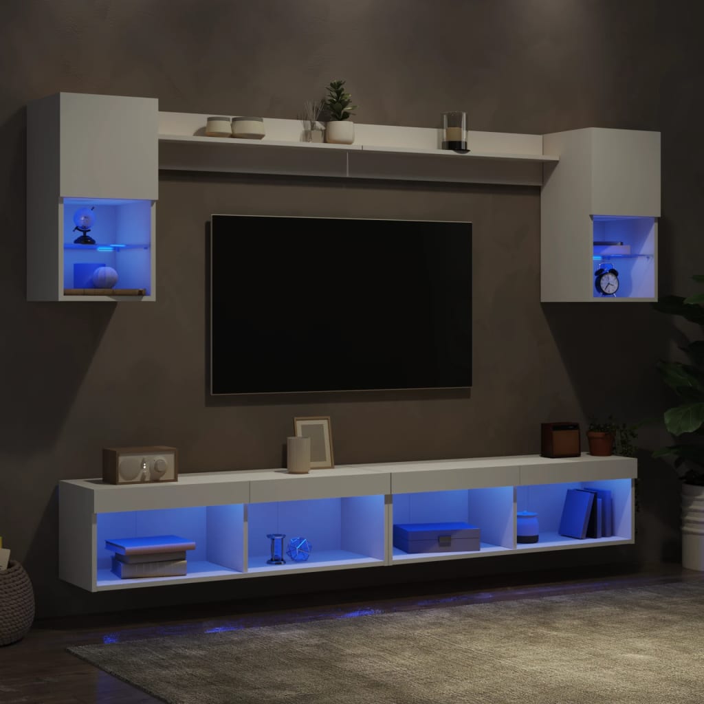 Unités murales TV avec LED 6 pcs blanc bois d'ingénierie - XIOS