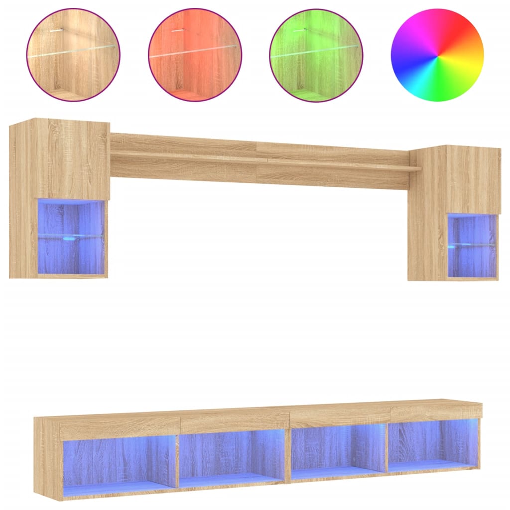 Unités murales TV avec LED 6 pcs chêne sonoma bois d'ingénierie