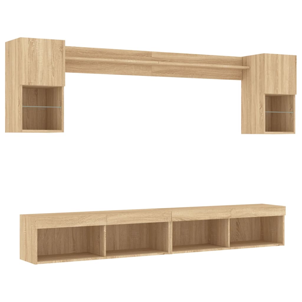 Unités murales TV avec LED 6 pcs chêne sonoma bois d'ingénierie - XIOS