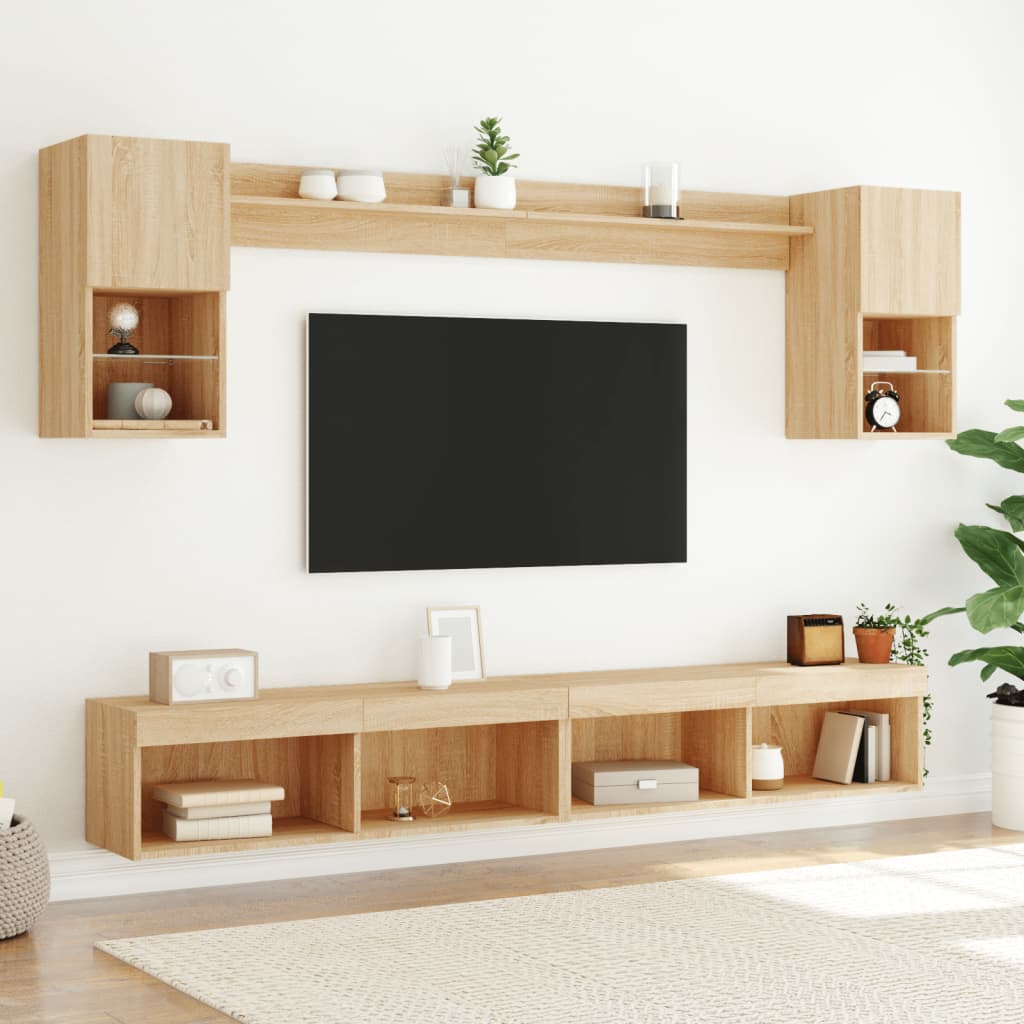 Unités murales TV avec LED 6 pcs chêne sonoma bois d'ingénierie