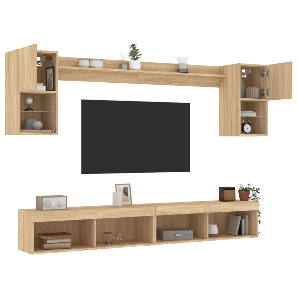 Unités murales TV avec LED 6 pcs chêne sonoma bois d'ingénierie - XIOS