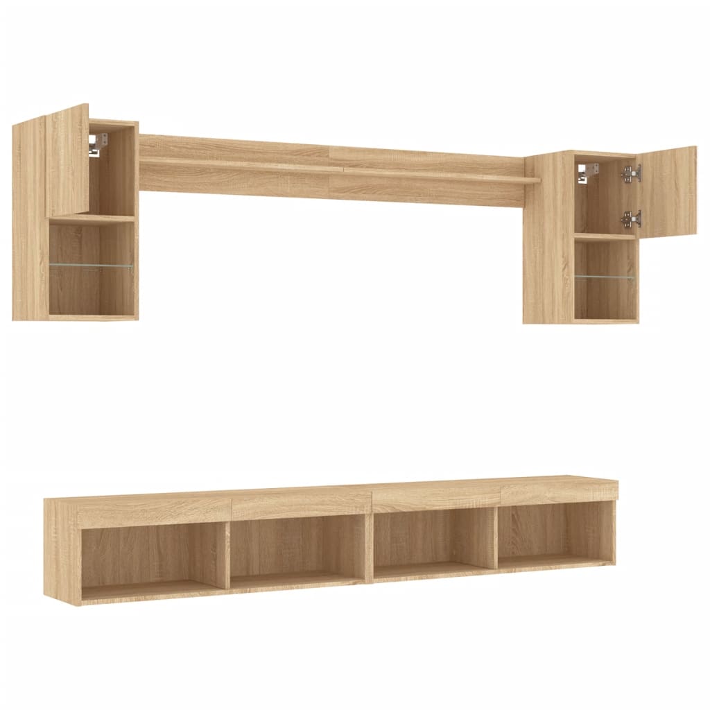 Unités murales TV avec LED 6 pcs chêne sonoma bois d'ingénierie