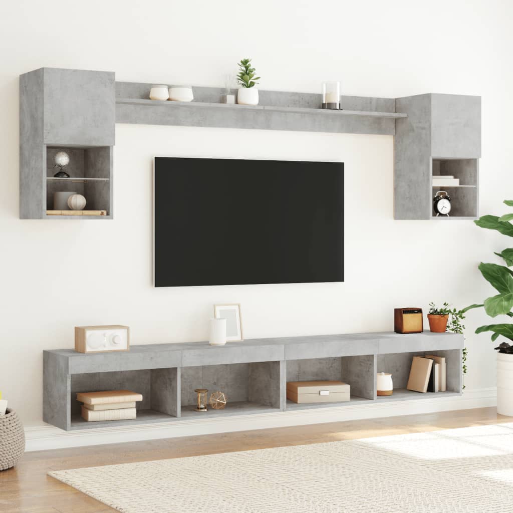 Unités murales TV avec LED 6 pcs gris béton bois d'ingénierie - XIOS