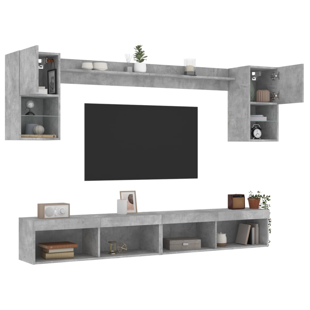 Unités murales TV avec LED 6 pcs gris béton bois d'ingénierie - XIOS
