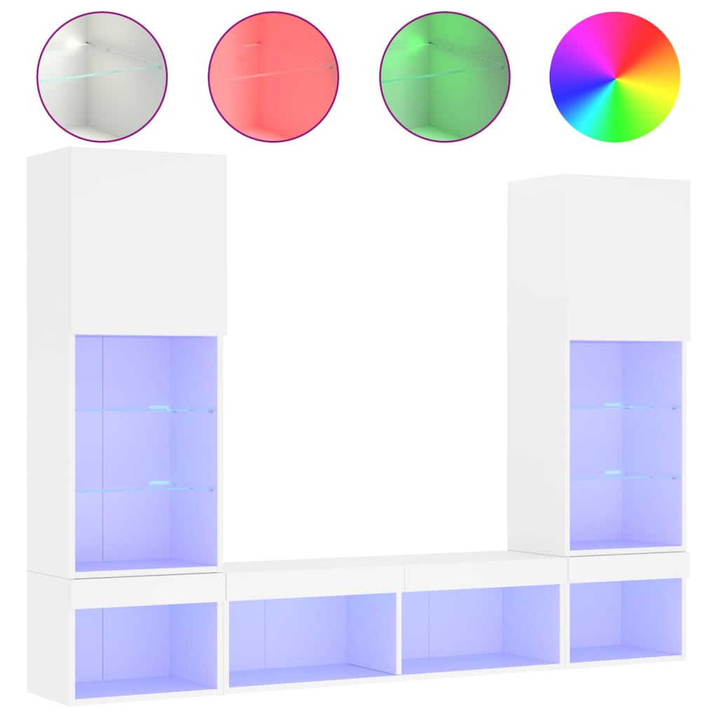 Unités murales TV avec LED 5 pcs blanc bois d'ingénierie - XIOS