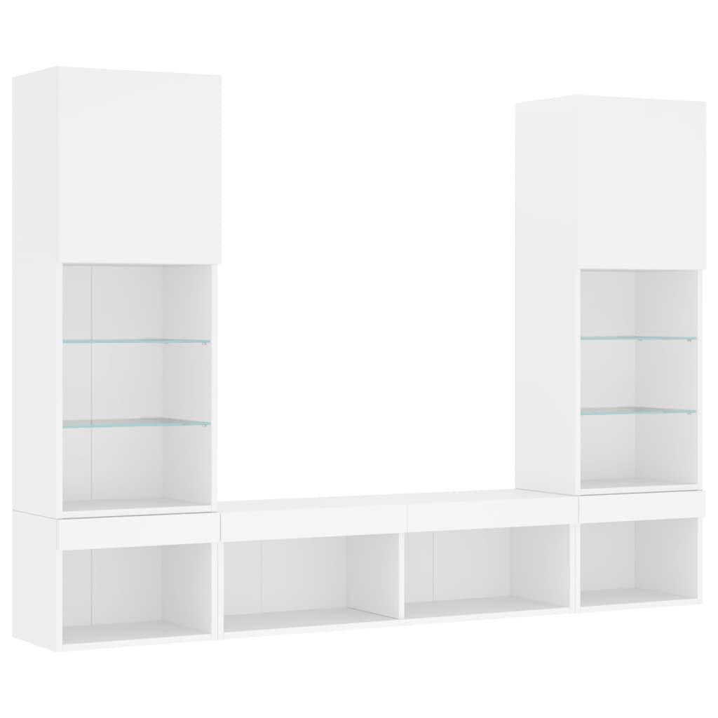 Unités murales TV avec LED 5 pcs blanc bois d'ingénierie - XIOS
