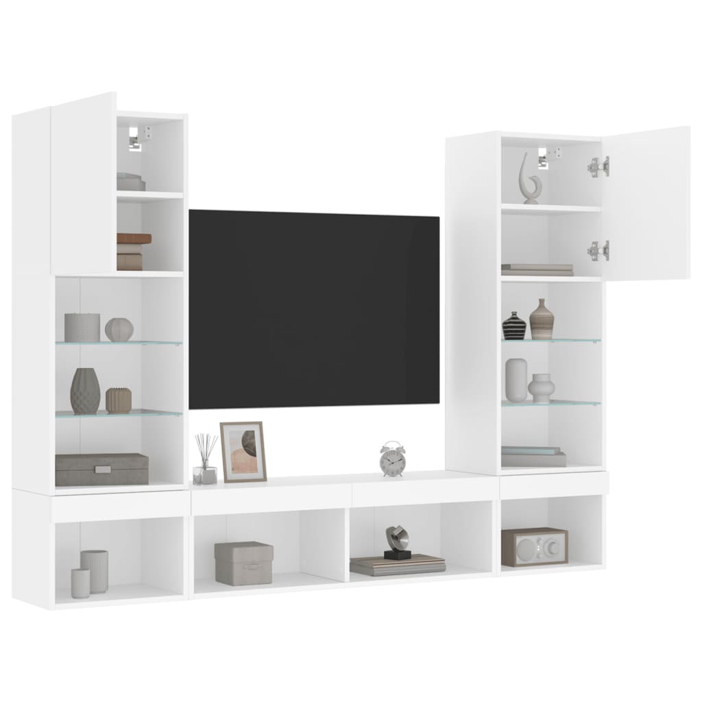 Unités murales TV avec LED 5 pcs blanc bois d'ingénierie - XIOS