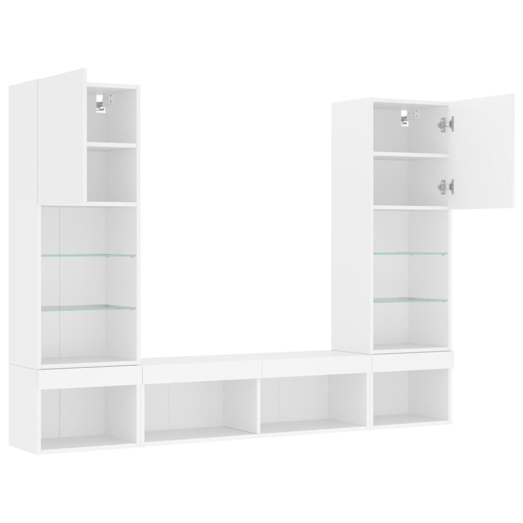 Unités murales TV avec LED 5 pcs blanc bois d'ingénierie - XIOS