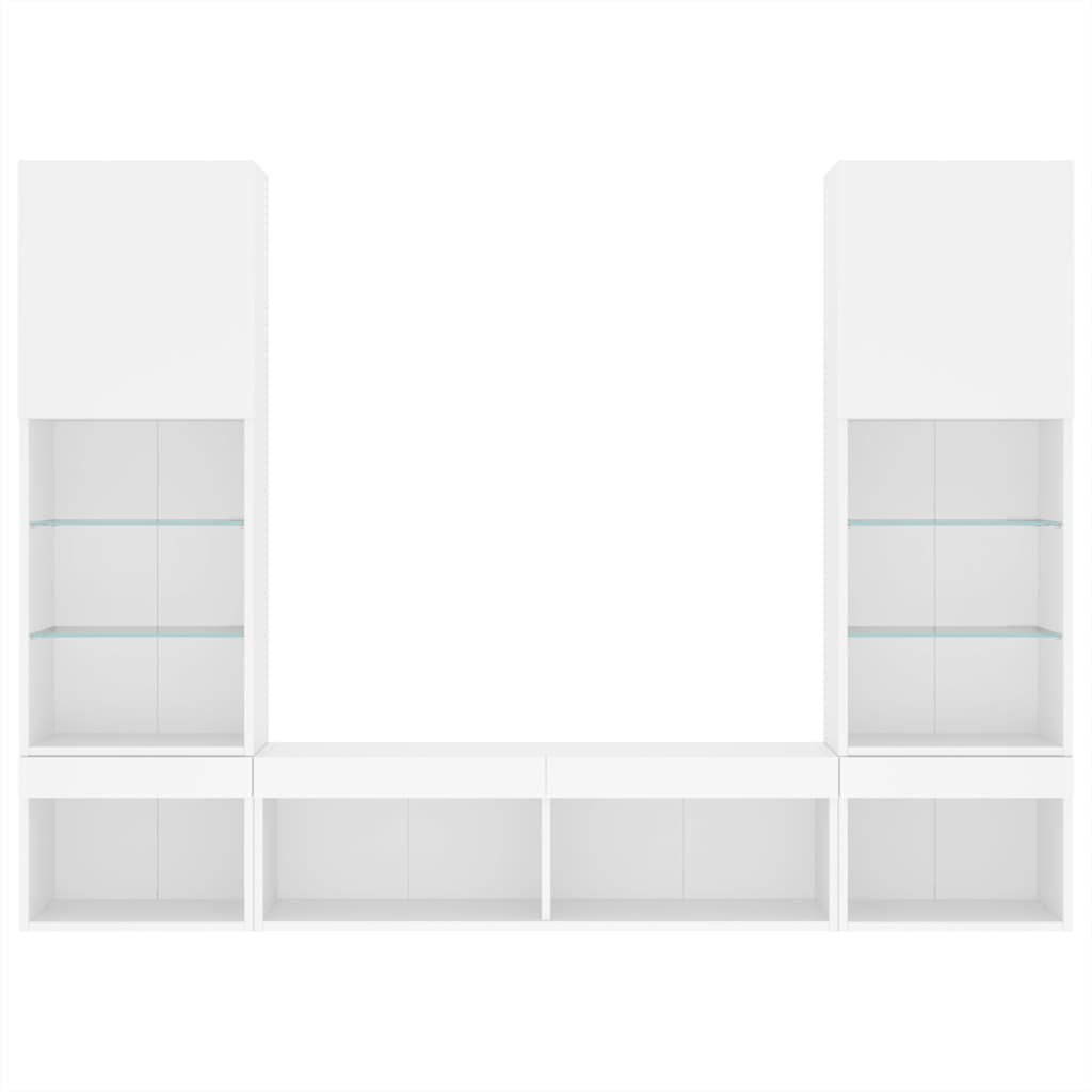 Unités murales TV avec LED 5 pcs blanc bois d'ingénierie - XIOS