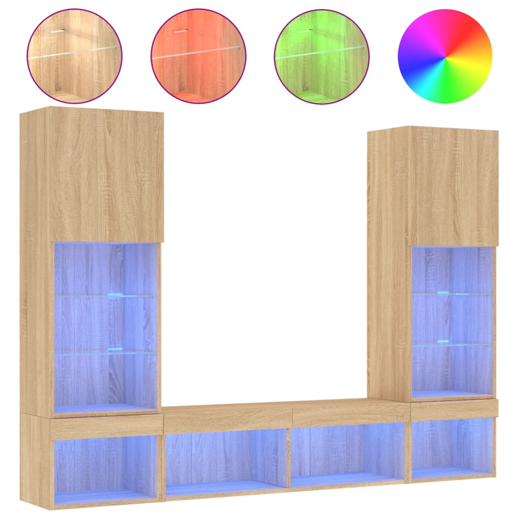 Unités murales TV avec LED 5 pcs chêne sonoma bois d'ingénierie - XIOS