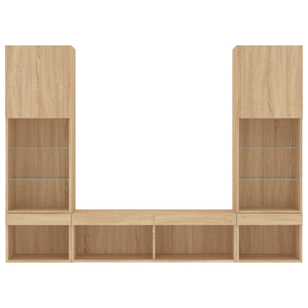 Unités murales TV avec LED 5 pcs chêne sonoma bois d'ingénierie