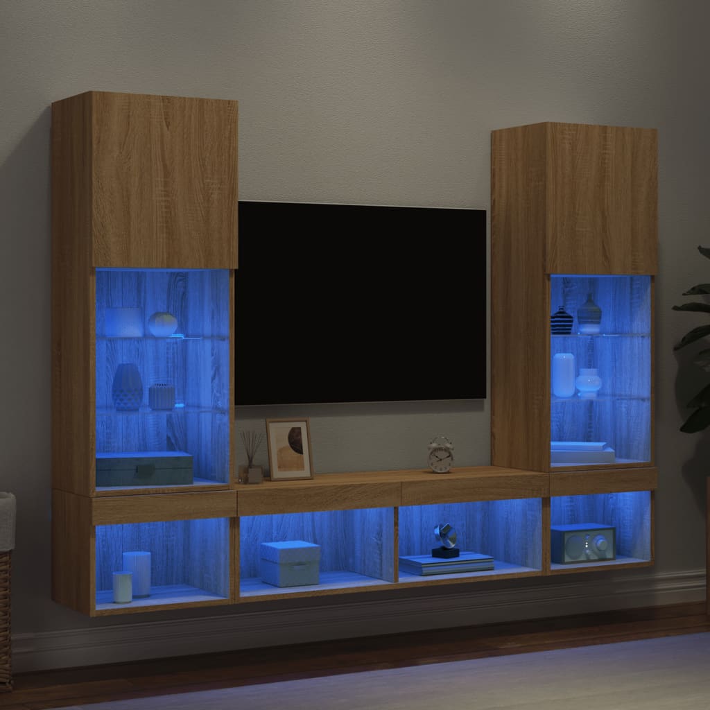 Unités murales TV avec LED 5 pcs chêne sonoma bois d'ingénierie - XIOS
