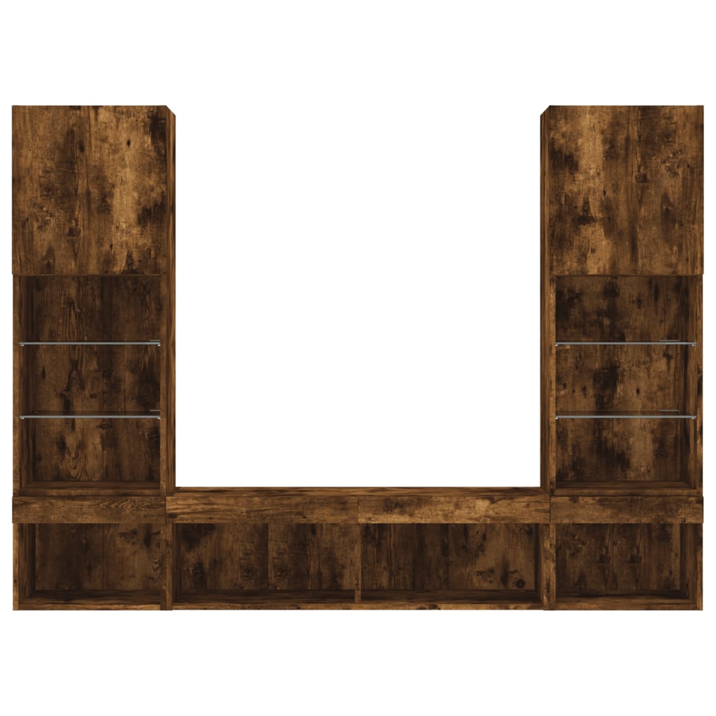 Unités murales TV avec LED 5 pcs chêne fumé bois d'ingénierie - XIOS