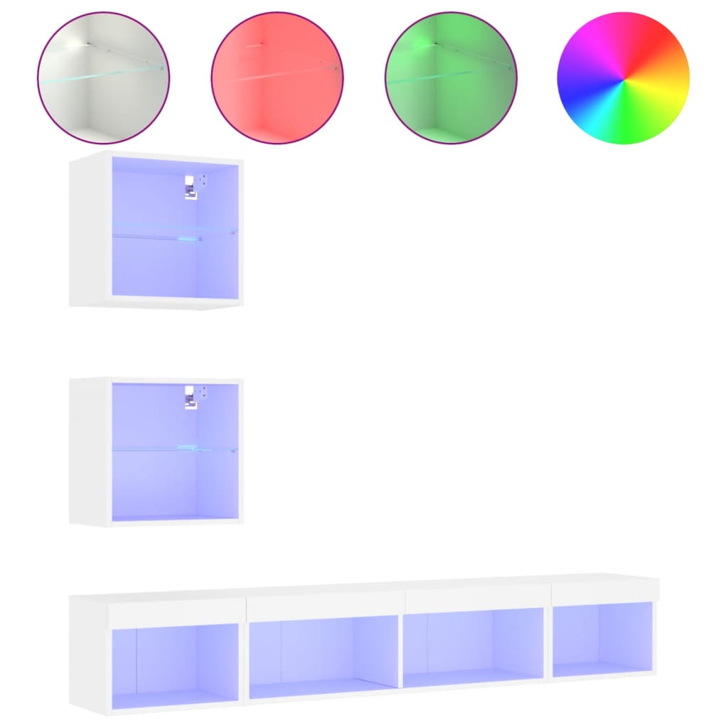 Unités murales TV avec LED 5 pcs blanc bois d'ingénierie - XIOS