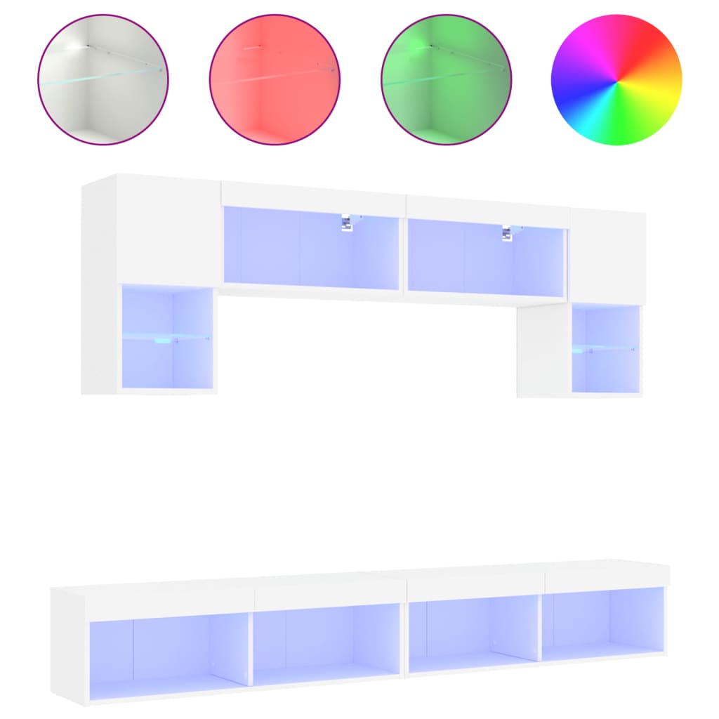 Unités murales TV avec LED 6 pcs blanc bois d'ingénierie - XIOS
