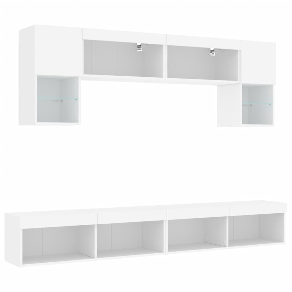 Unités murales TV avec LED 6 pcs blanc bois d'ingénierie - XIOS