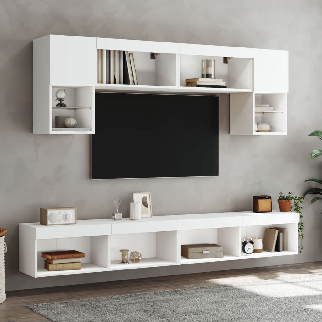 Unités murales TV avec LED 6 pcs blanc bois d'ingénierie - XIOS
