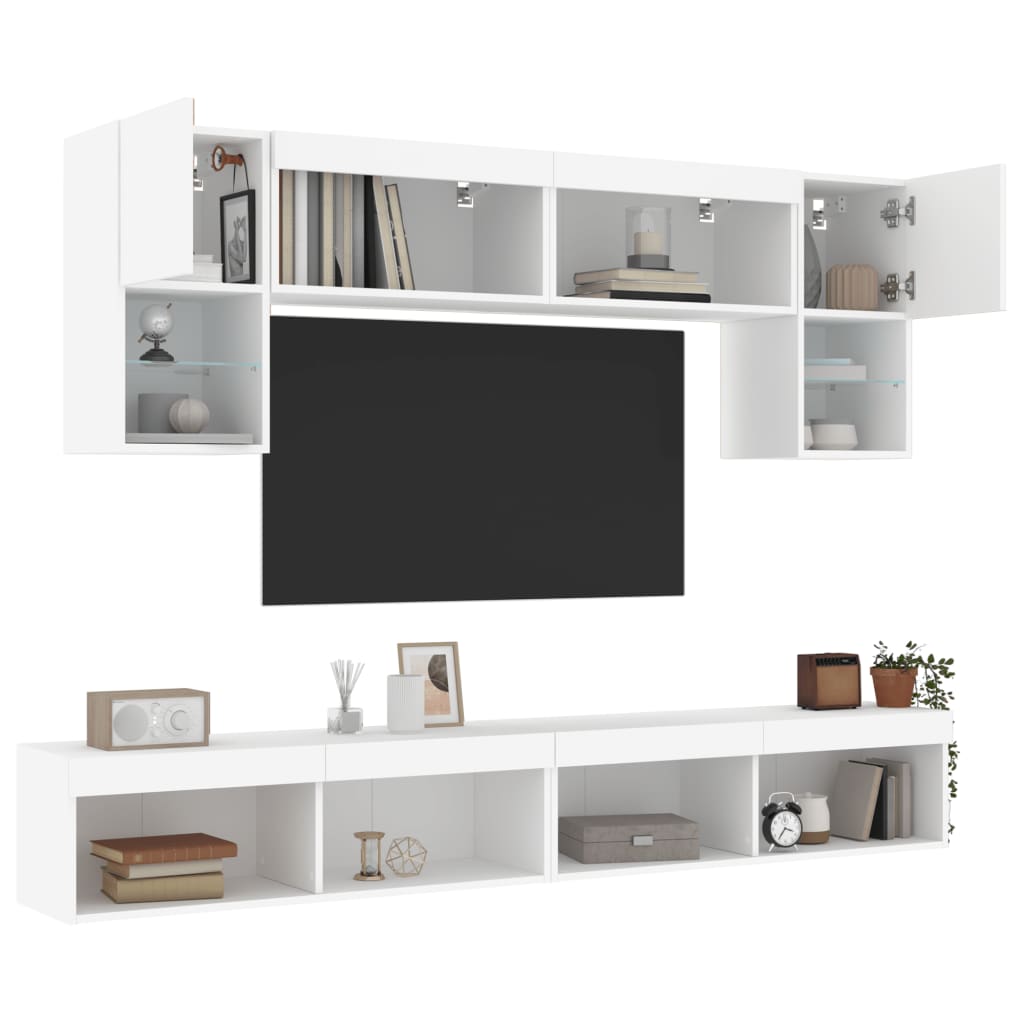 Unités murales TV avec LED 6 pcs blanc bois d'ingénierie - XIOS
