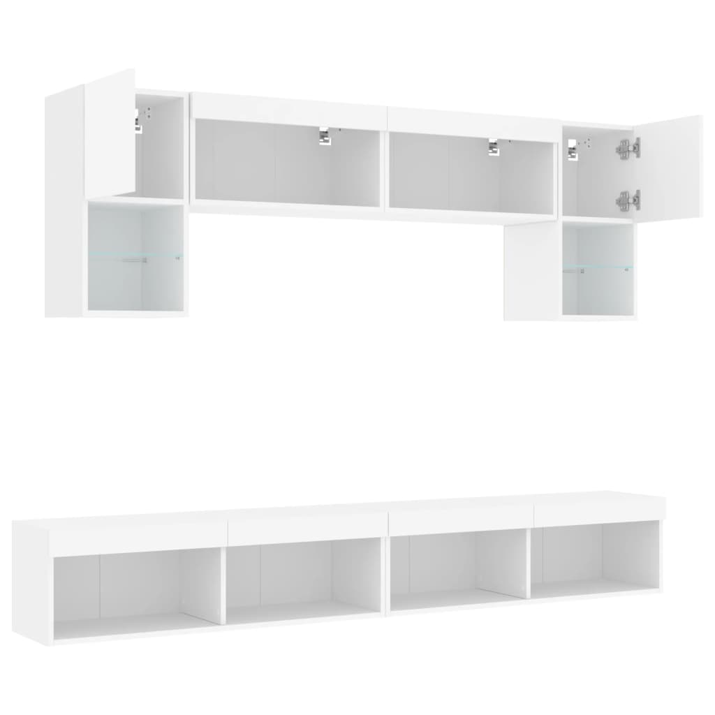 Unités murales TV avec LED 6 pcs blanc bois d'ingénierie - XIOS