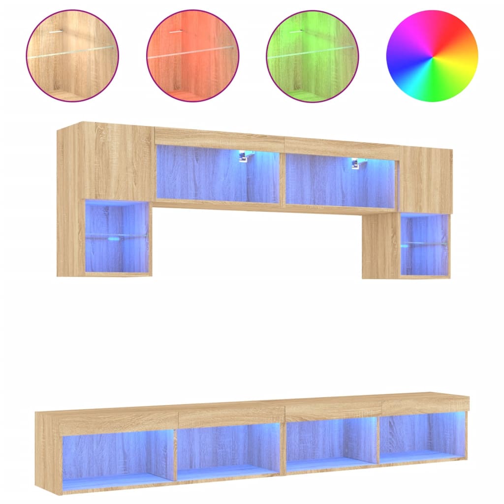 Unités murales TV avec LED 6 pcs chêne sonoma bois d'ingénierie