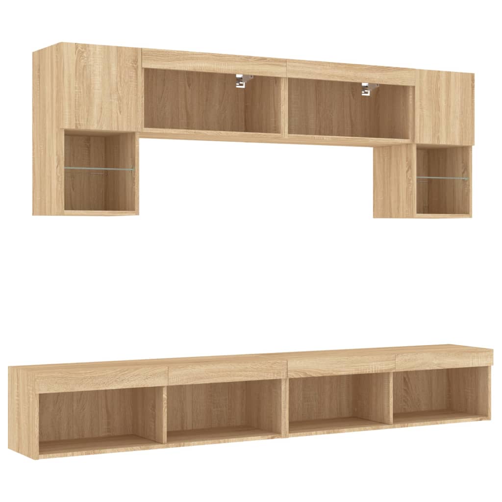 Unités murales TV avec LED 6 pcs chêne sonoma bois d'ingénierie - XIOS