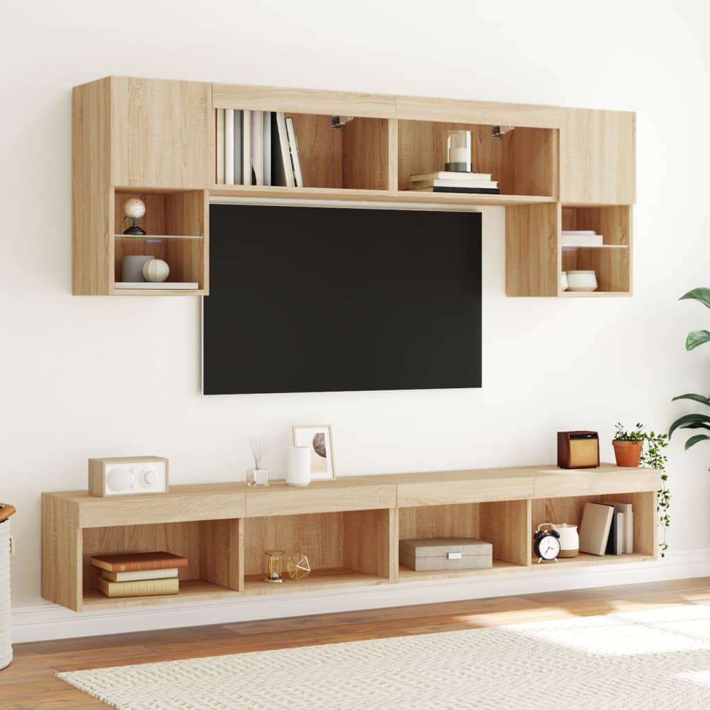 Unités murales TV avec LED 6 pcs chêne sonoma bois d'ingénierie - XIOS