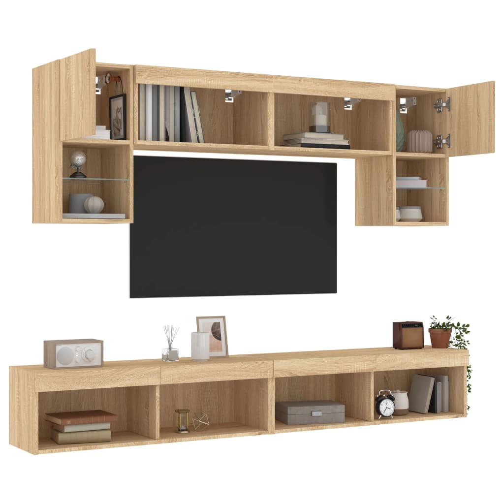 Unités murales TV avec LED 6 pcs chêne sonoma bois d'ingénierie - XIOS
