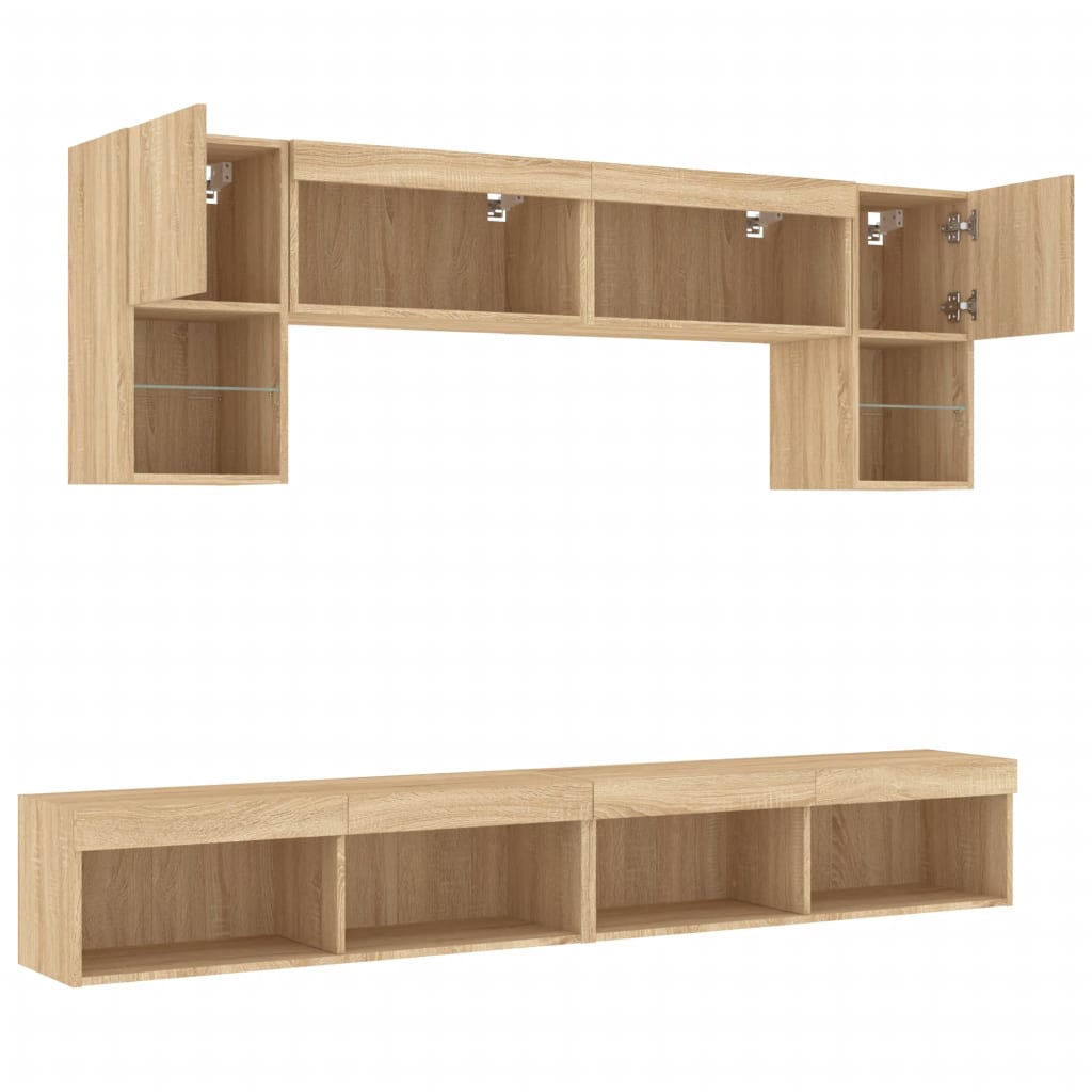 Unités murales TV avec LED 6 pcs chêne sonoma bois d'ingénierie - XIOS
