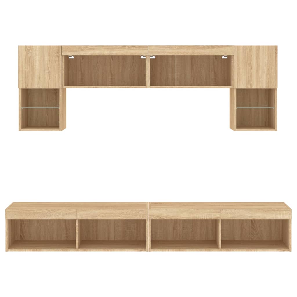 Unités murales TV avec LED 6 pcs chêne sonoma bois d'ingénierie - XIOS