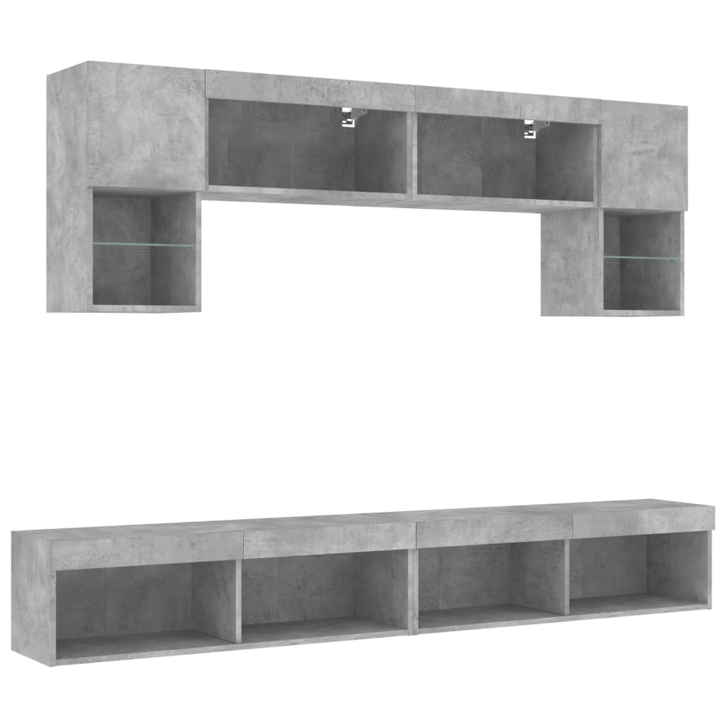 Unités murales TV avec LED 6 pcs gris béton bois d'ingénierie - XIOS