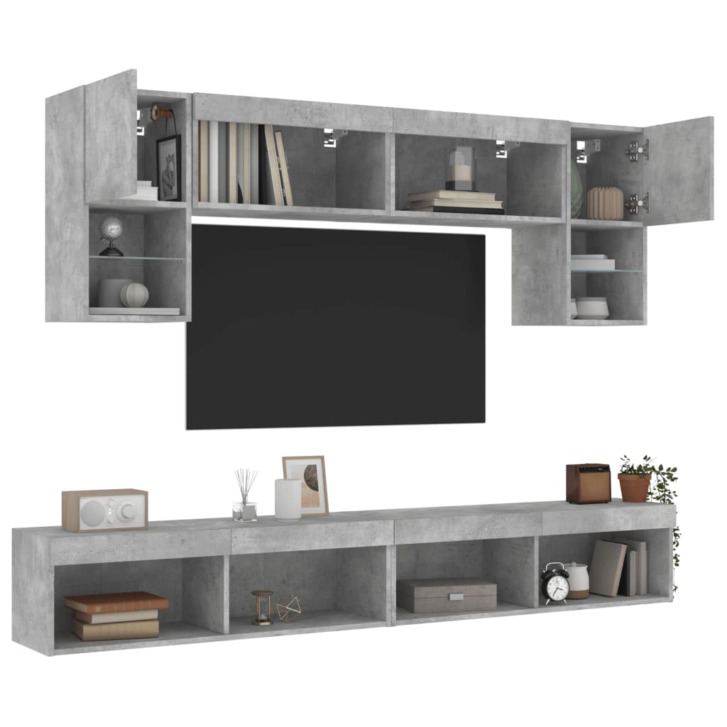 Unités murales TV avec LED 6 pcs gris béton bois d'ingénierie - XIOS