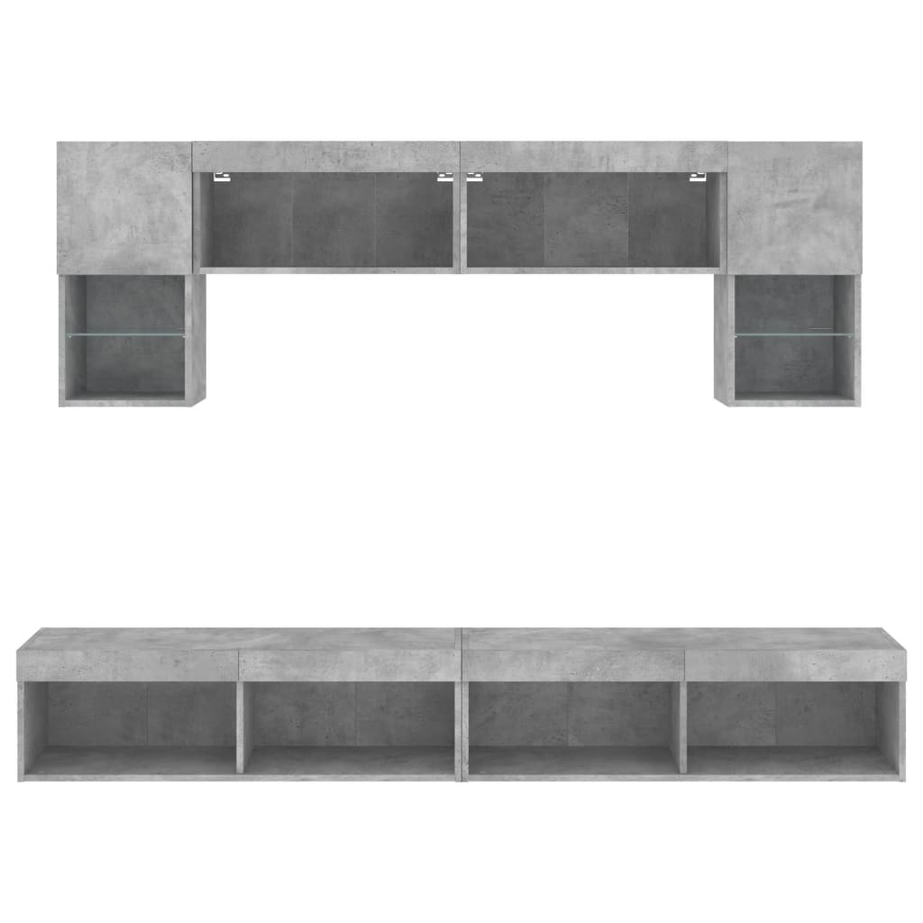 Unités murales TV avec LED 6 pcs gris béton bois d'ingénierie