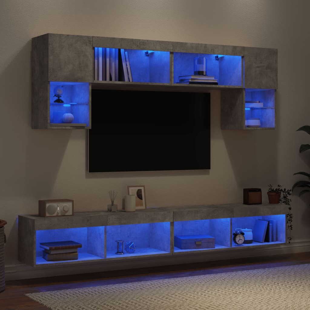 Unités murales TV avec LED 6 pcs gris béton bois d'ingénierie - XIOS