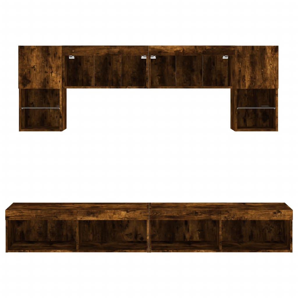 Unités murales TV avec LED 6 pcs chêne fumé bois d'ingénierie - XIOS