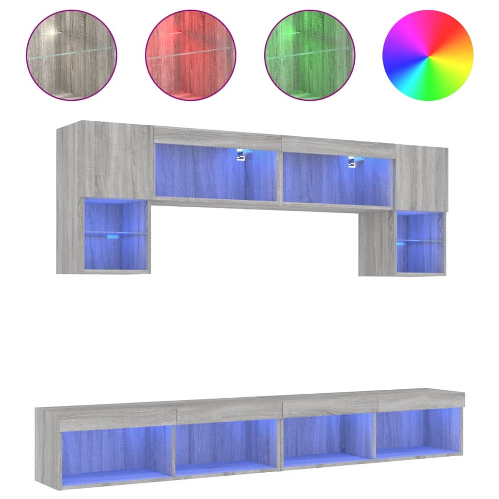 Unités murales TV avec LED 6 pcs gris sonoma bois d'ingénierie