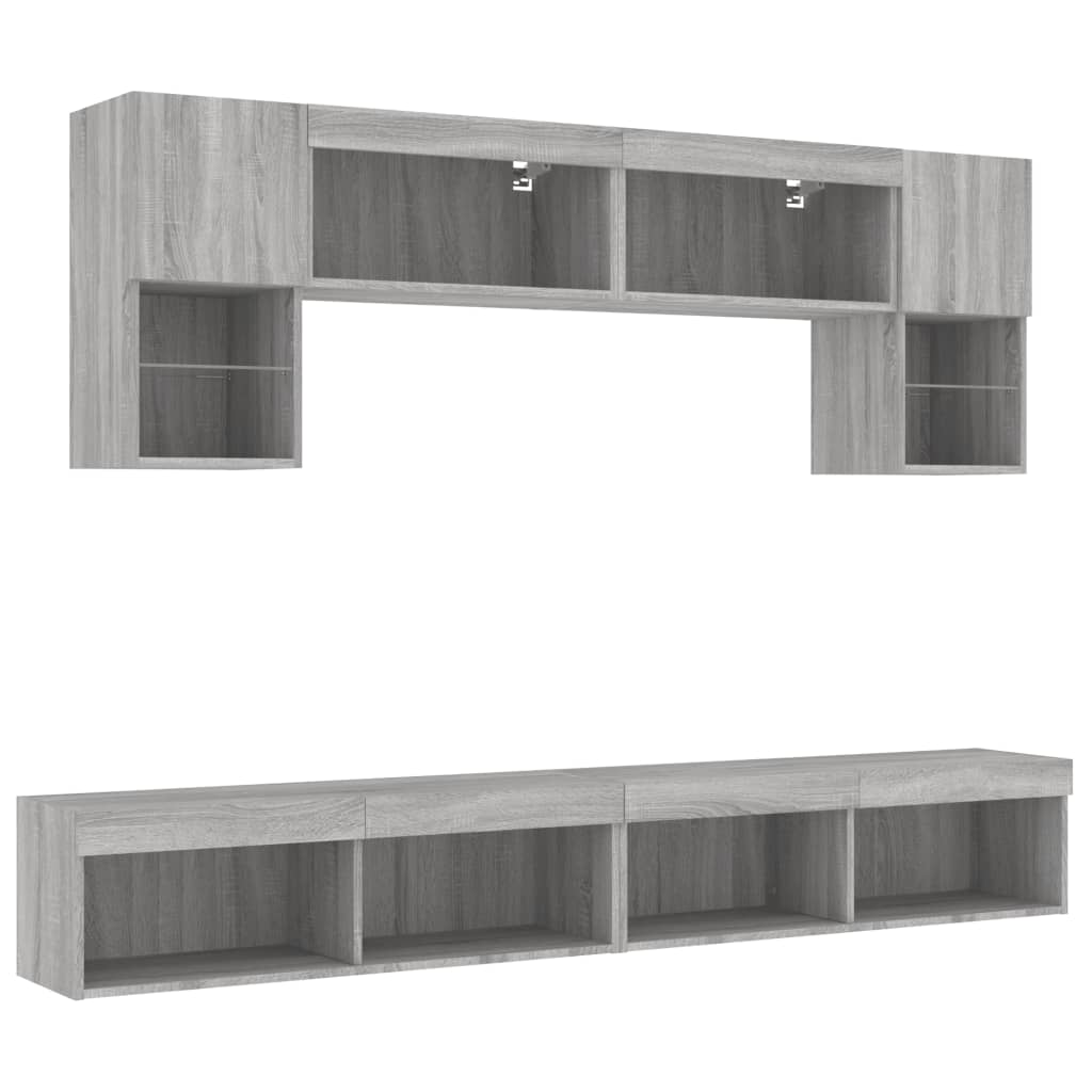 Unités murales TV avec LED 6 pcs gris sonoma bois d'ingénierie