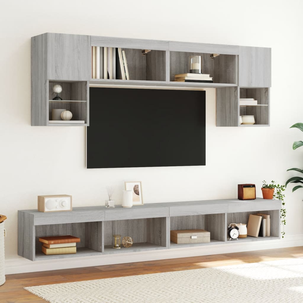 Unités murales TV avec LED 6 pcs gris sonoma bois d'ingénierie - XIOS