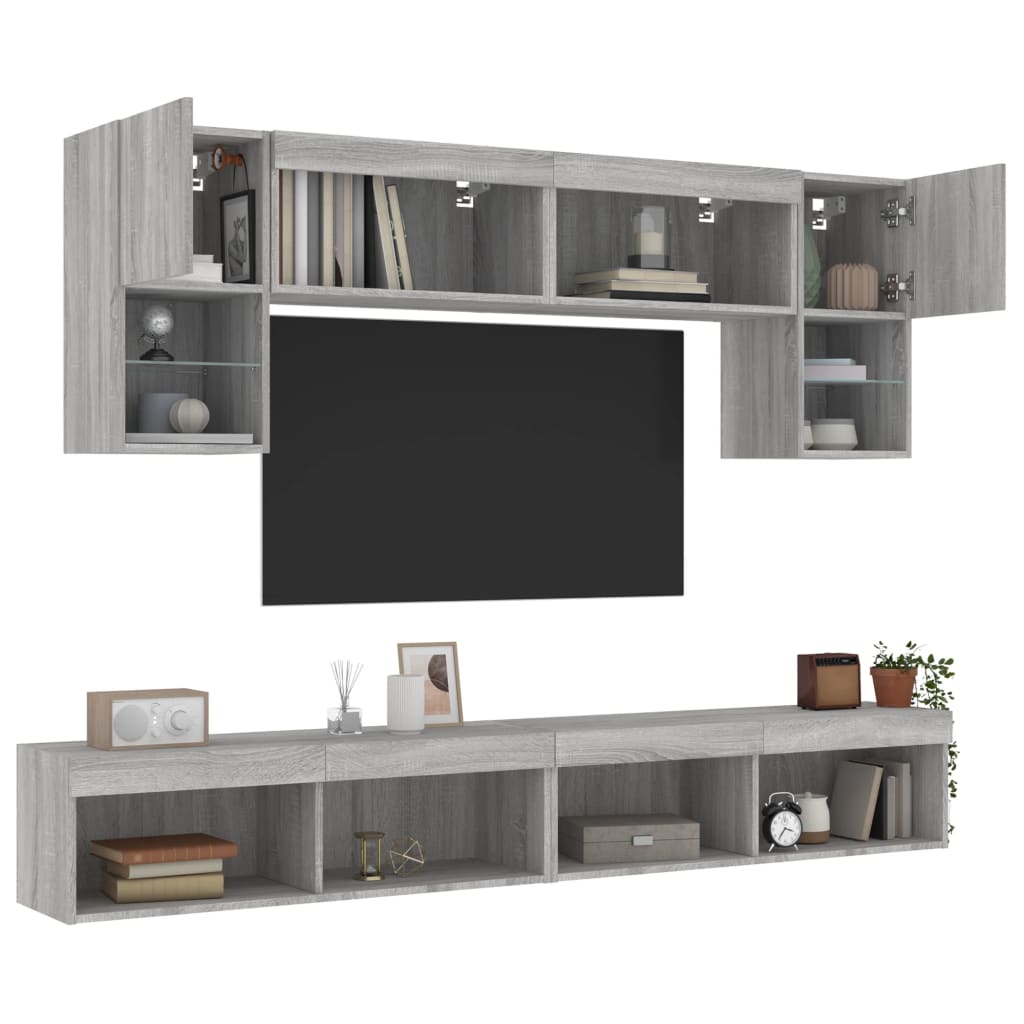 Unités murales TV avec LED 6 pcs gris sonoma bois d'ingénierie - XIOS