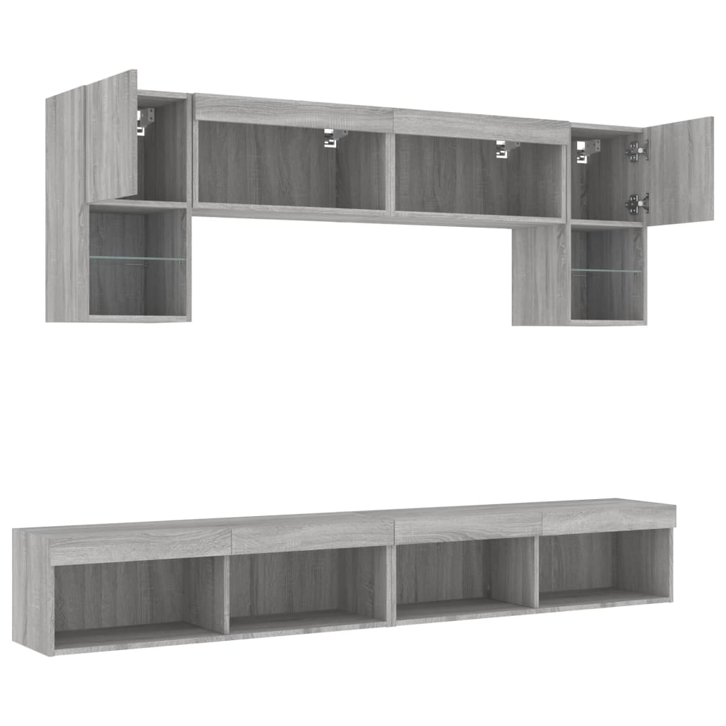 Unités murales TV avec LED 6 pcs gris sonoma bois d'ingénierie - XIOS