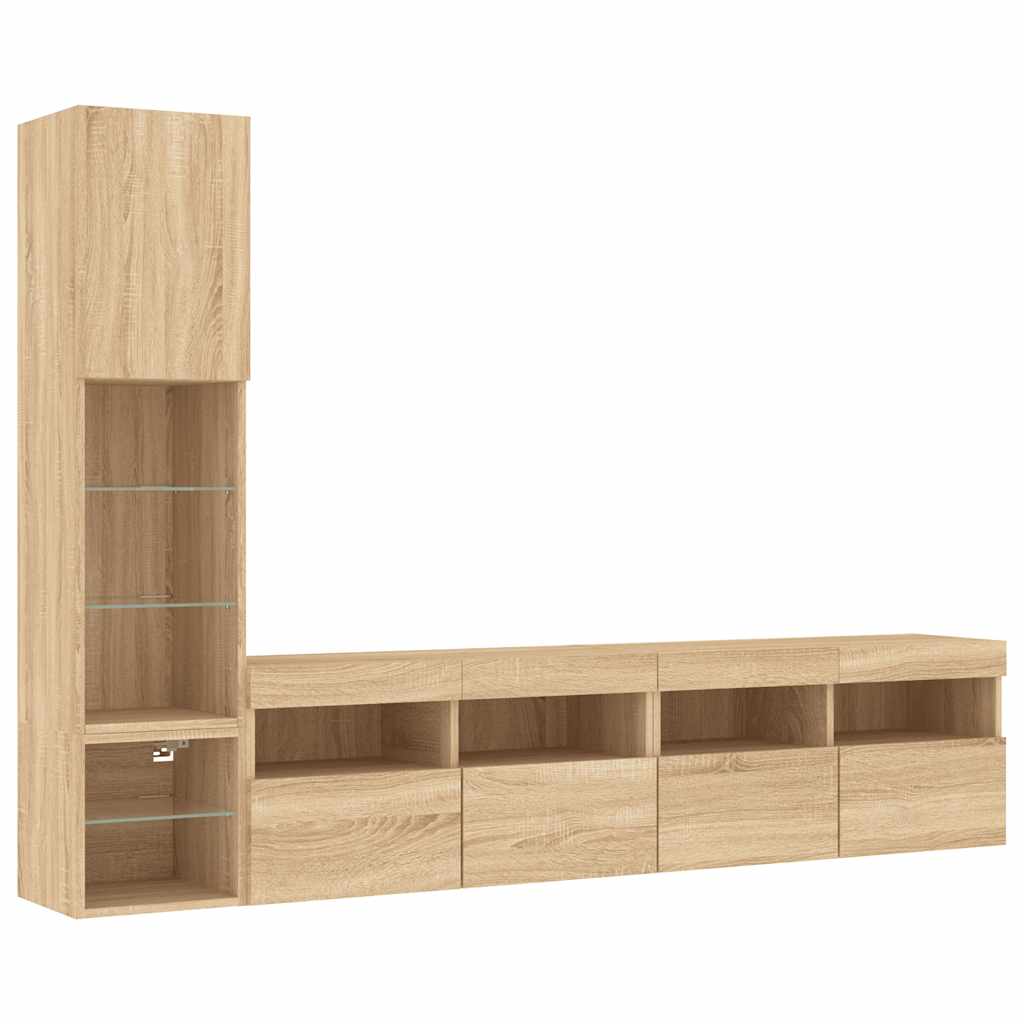 Unités murales TV avec LED 4 pcs chêne sonoma bois d'ingénierie - XIOS
