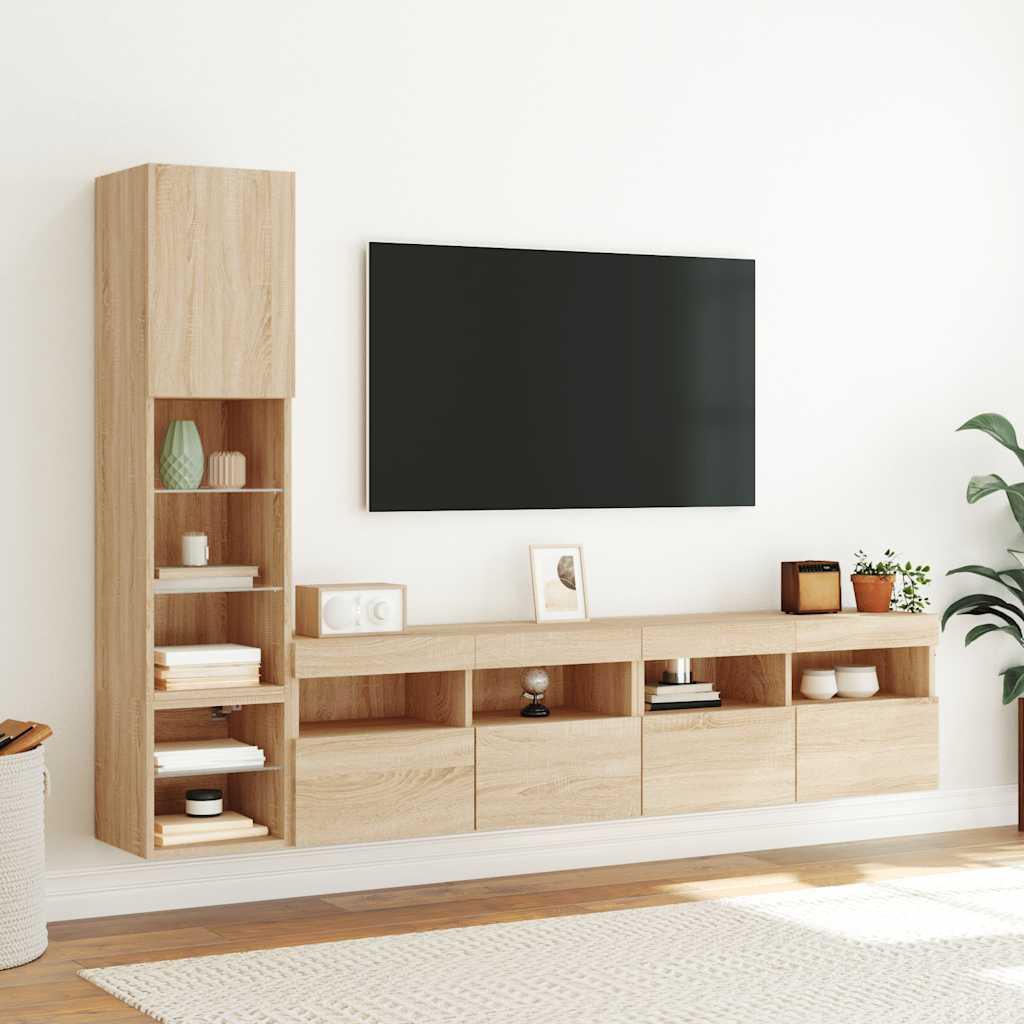 Unités murales TV avec LED 4 pcs chêne sonoma bois d'ingénierie - XIOS