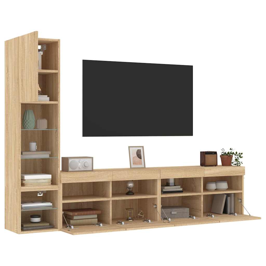 Unités murales TV avec LED 4 pcs chêne sonoma bois d'ingénierie - XIOS