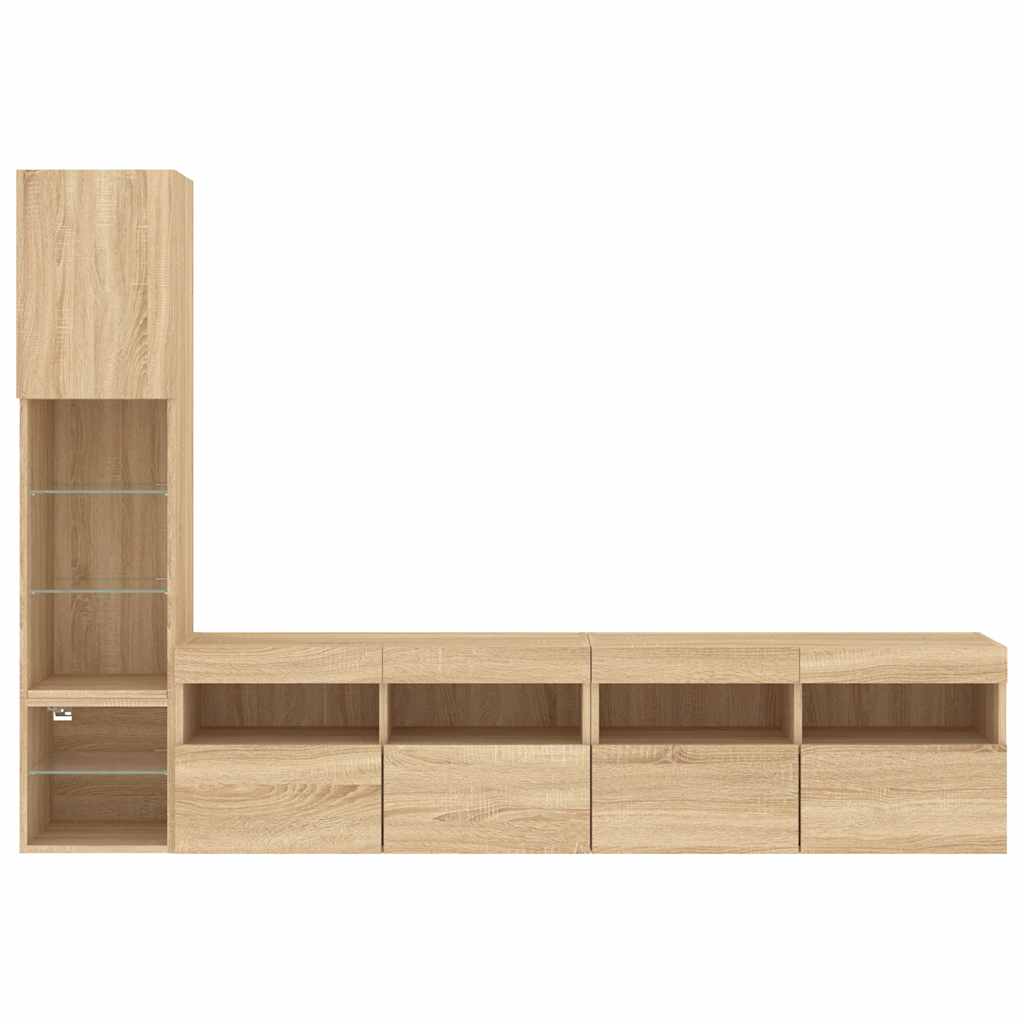 Unités murales TV avec LED 4 pcs chêne sonoma bois d'ingénierie - XIOS