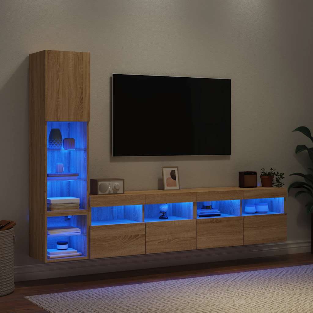 Unités murales TV avec LED 4 pcs chêne sonoma bois d'ingénierie - XIOS