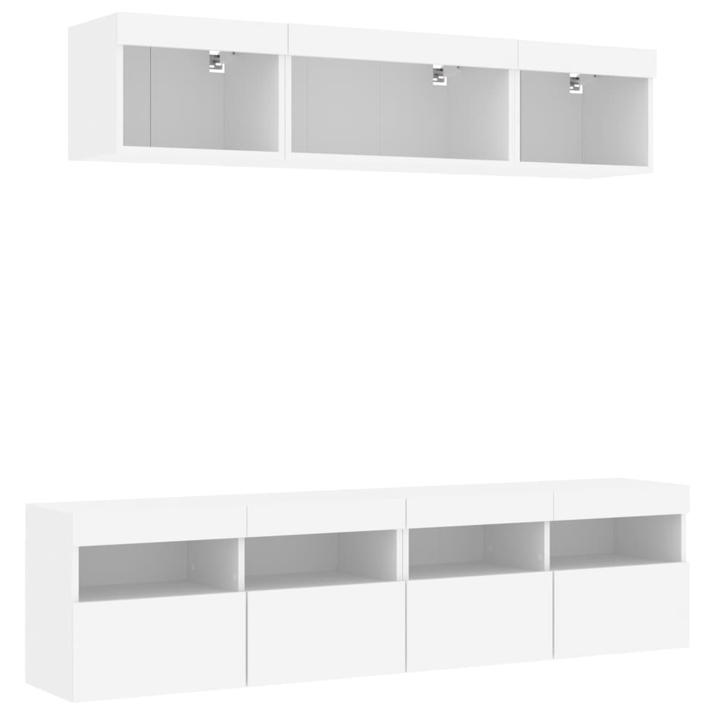 Unités murales TV avec LED 5 pcs blanc bois d'ingénierie - XIOS